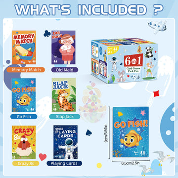 Card Games,6 Decks,Go Fish,Old Maid,Crazy 8S,Memory Match,Slap Jack,Space Playing Cards,Fun Game Cards For Kids Toddlers And Adu