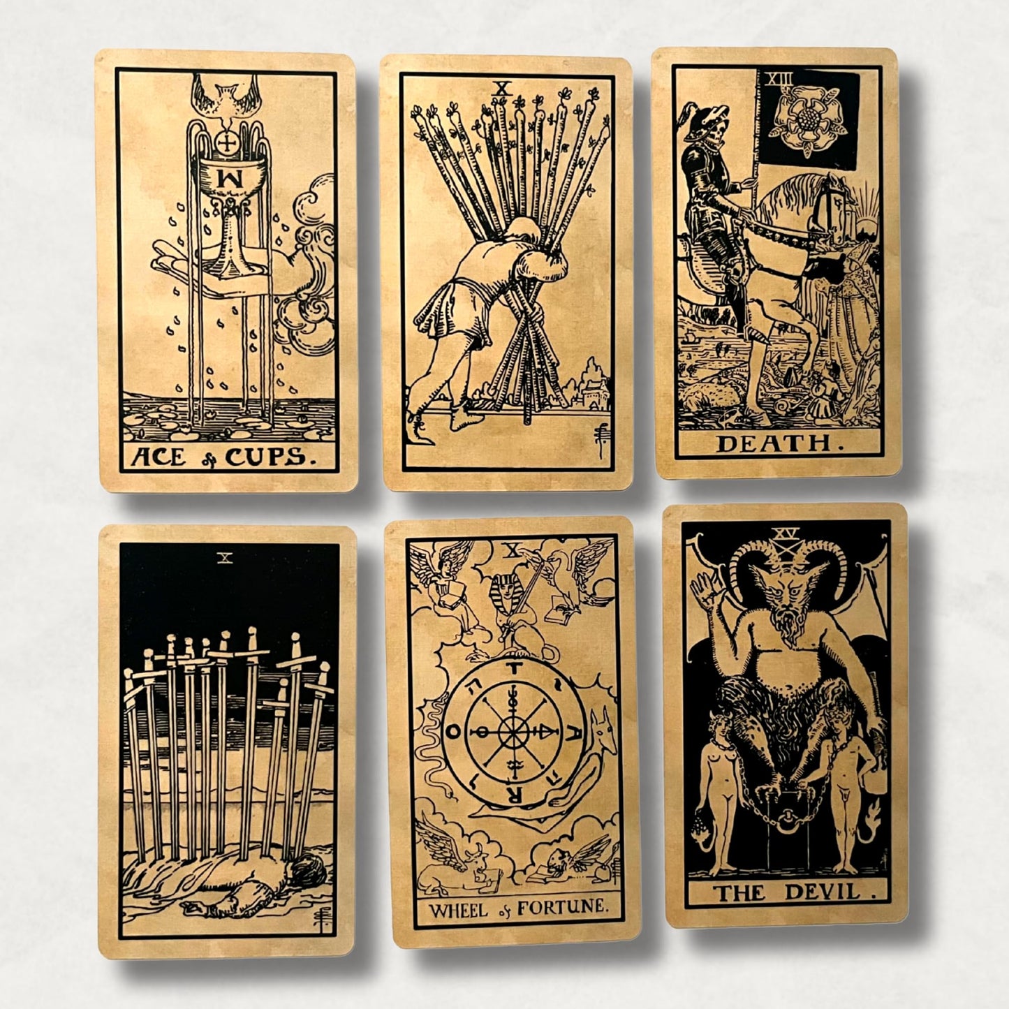 Vieux Monde Express The Tea-Stained Tarot & Guide | Classic Tarot Cards | Made In Usa | Linen Finish | 78 Cards | Full Size | 4.