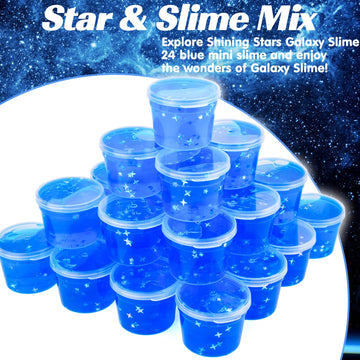 24 Pack Blue Galaxy Slime, Slime Bulk Party Favor for Girls & Boys, Clear Container Jars Galaxy Star Slime Cup, Soft, Wet, Non S