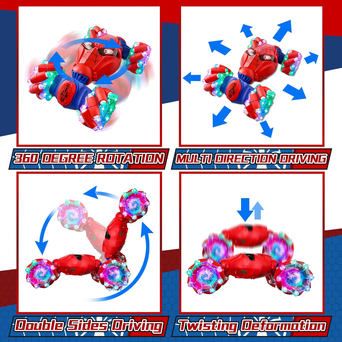 S-pider Rc Gesture Sensing Stunt Car Toys for Boys 4-14 Years Old, Drift Hand Control Remote Control Cars with Light & Music, 36