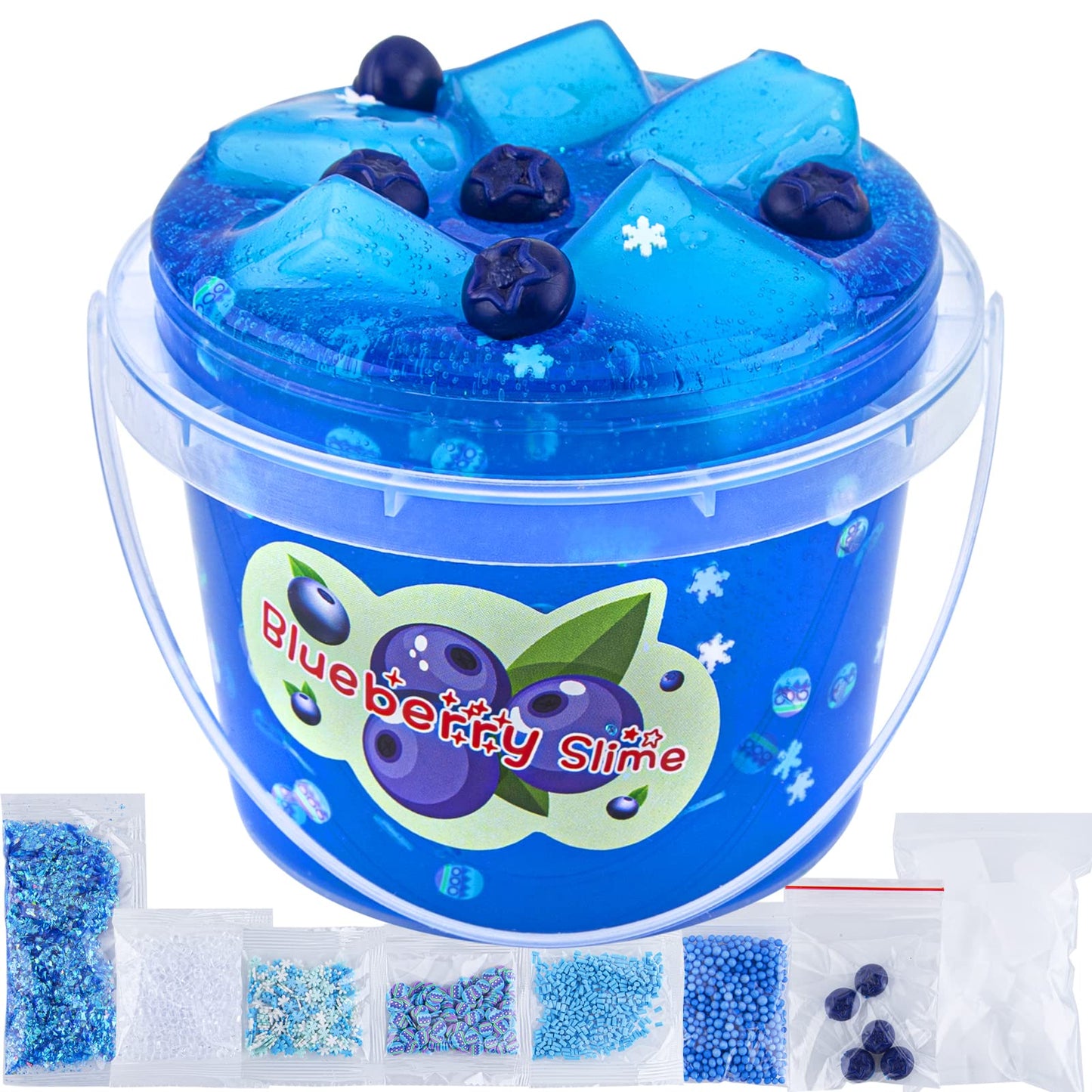 Clear Slime, Blueberry Slime For Kids With Jelly Cubes, Crunchy Slime With 8 Slime Add Ins, Non Stick Slime For Kids Party Favors, Birthday Christmas Easter Gifts Slime Kit For Girls And Boys Age 8-12