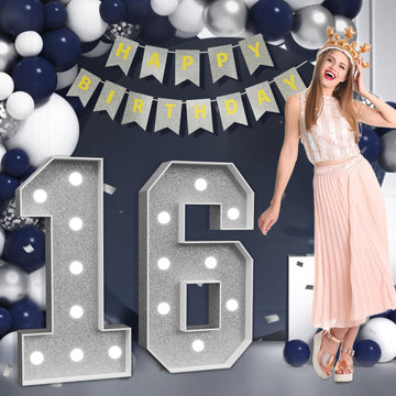 Imprsv Marquee Numbers Silver 16Th-Birthday Decorations: Large 3Ft Light Up Number Grey Sweet 16 Party Decoration For Boy Girl S