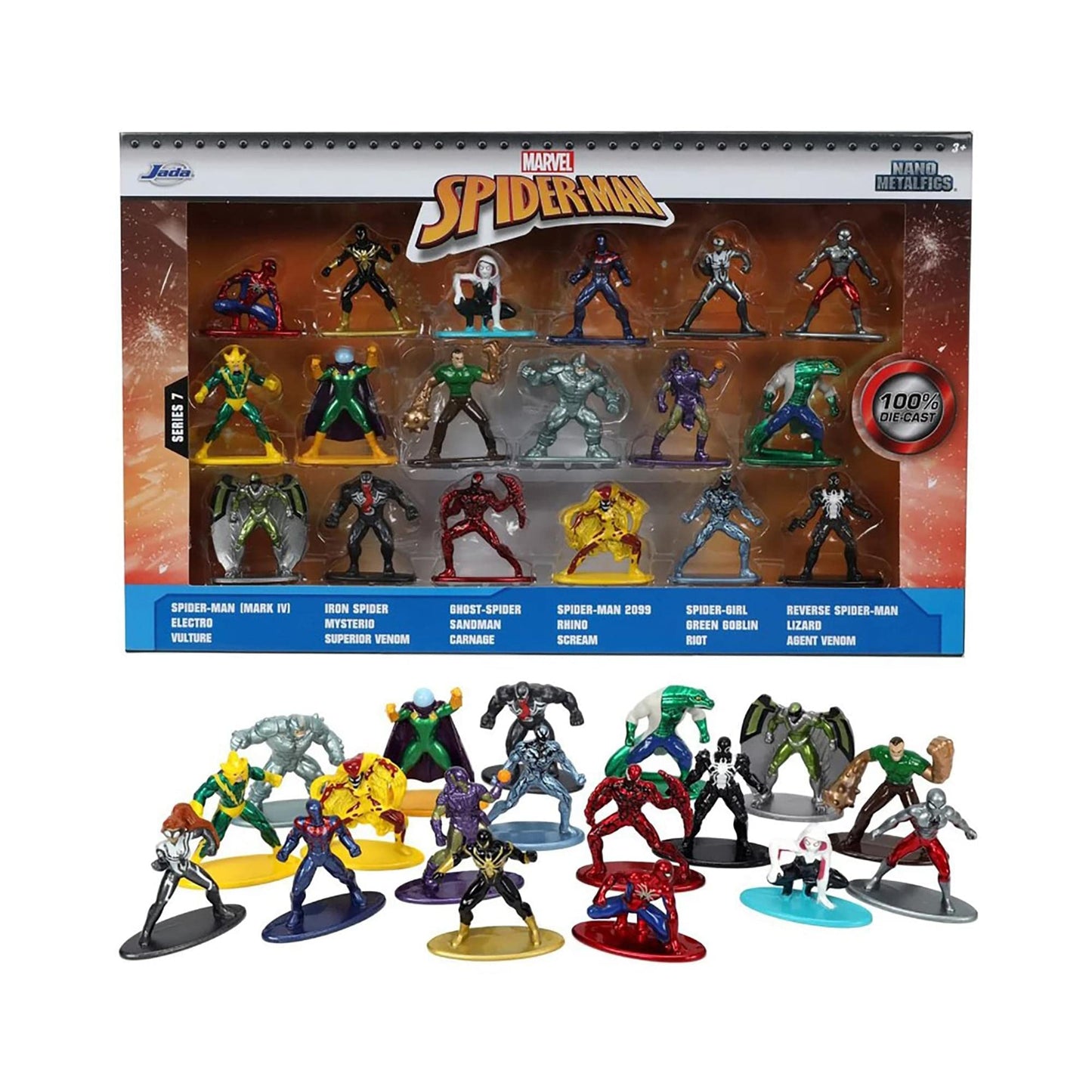 Jada Toys Marvel Spiderman Series 7 Die Cast Set, 20 Pieces, One Size, Blue, Model 33319JAD