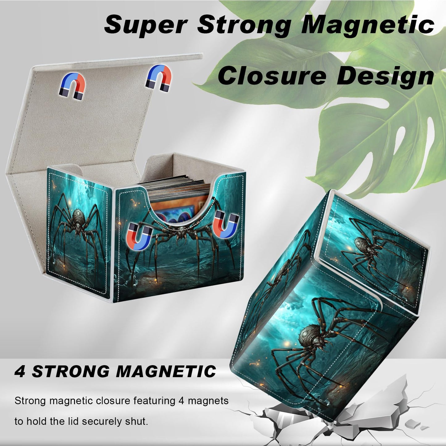 Card Game Storage Box TCG Deck Box MTG Card Box Organizer Trading Card Case Commander Deck Box TCG Card Storage Box Magnetic Closure Creative Pattern Up to 200 Cards A Giant Spider Glowing Cave