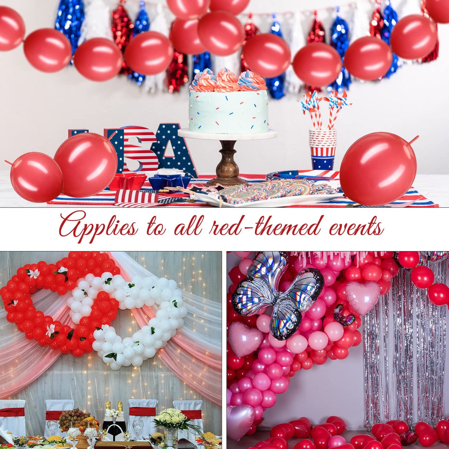 Meanplan 100 Pcs Link Balloon 10 Inch Linking Balloon Latex Linkable Balloons Connected Wedding Party Decoration (Red)