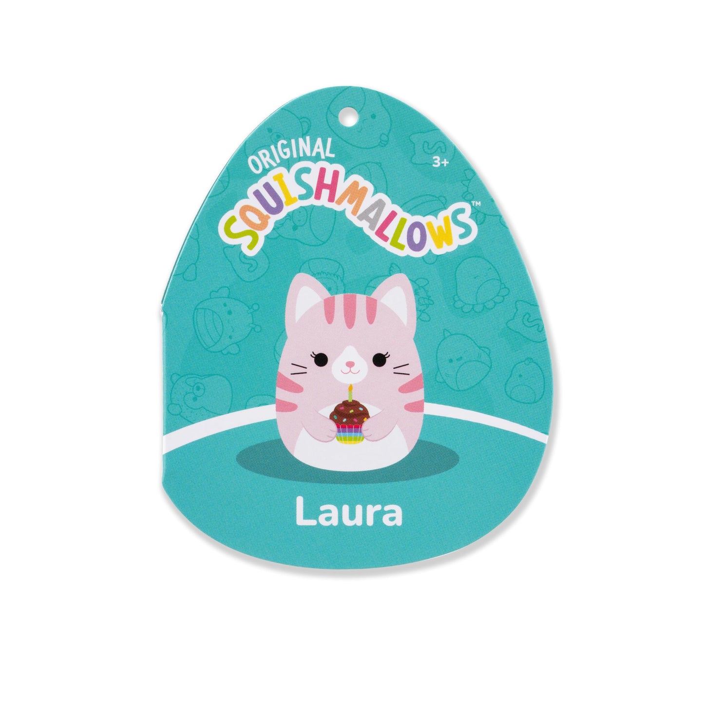 Squishmallows 14in Laura Pink Tabby Cat Plush Holding Cupcake - Official Jazwares Happy Birthday Toy for Kids