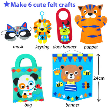 Krafun My First Felt Kit Animal Craft Kit For Kids And Toddlers, Boys And Girls Age 3-8 Years Old, Include 6 Diy Handmade Arts And Crafts Projects, Activities Supplies Box Preschool Creative Toys
