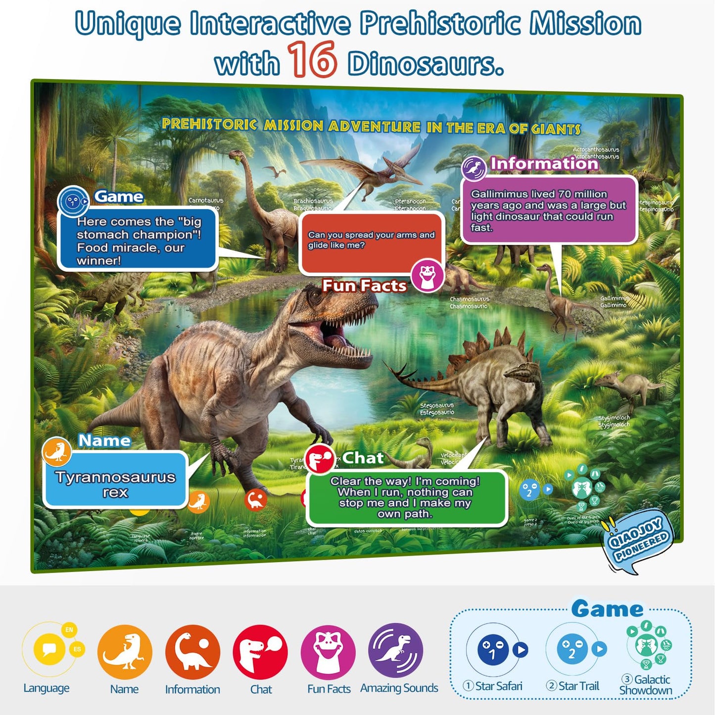 Bilingual Interactive Kids Talking World Map & Dinosaur Poster for Kids Learning and Educational Toys, Talking Educational Toys