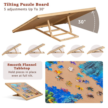 Becko US Jigsaw Puzzle Board with 6 Drawers, 2000 Pieces, Pinewood & MDF, Adjustable Angles, Flannel Top, Model PTZ042