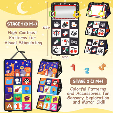 Urmywo Tummy Time Toy - Black And White High Contrast Baby Toys For Newborn - Baby Visual Stimulation Mirror - Montessori Sensory Crinkle Toy For Infant 0-3-6-12 Months - Easter Basket Stuffers Gift