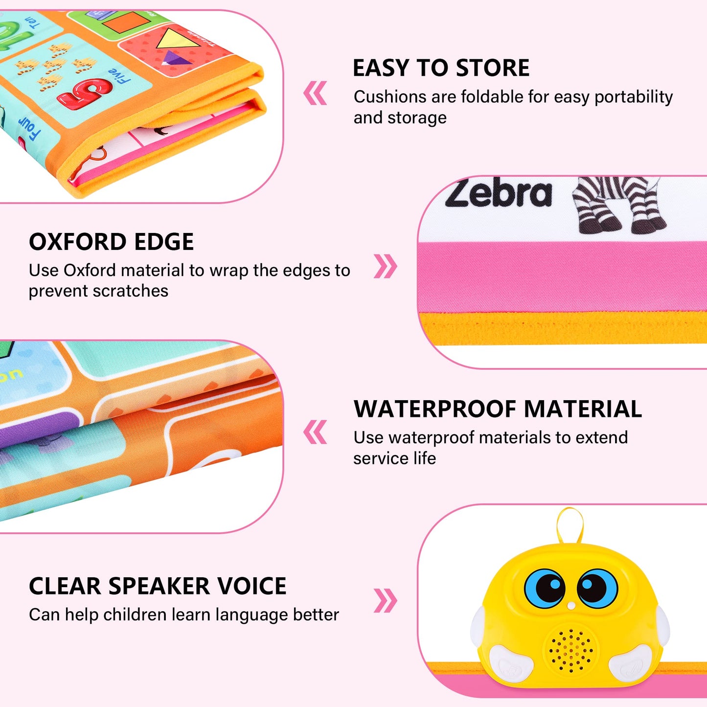 Interactive Alphabet Wall Chart, Talking Abc, 123S, Music Poster, Kids Learning Toys For Toddlers 1-3, Electronic Educational Toddler Toy, Educational Gift For Age 1 2 3 4 5 Year Old Girls Boys - Pink
