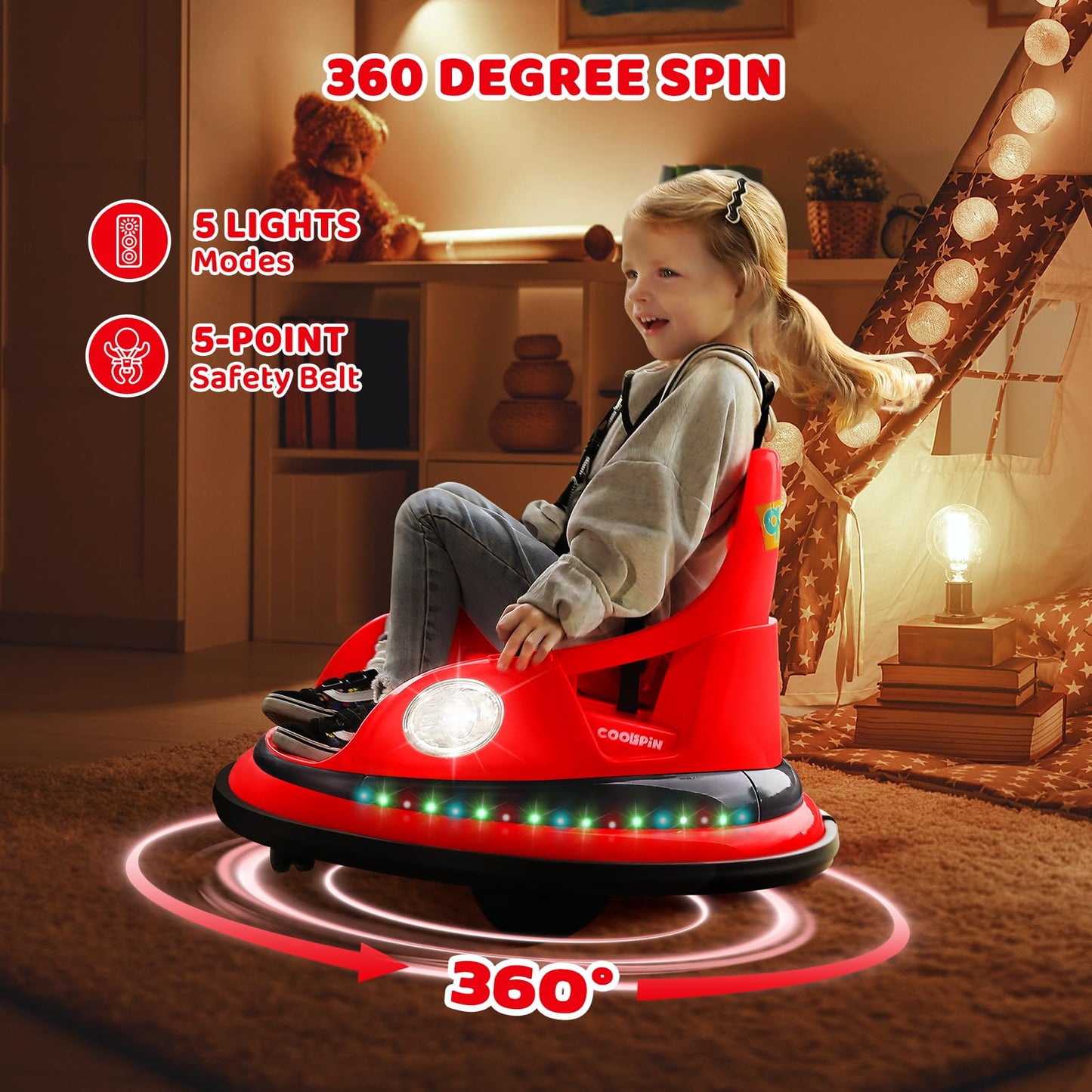 Elemara Kids Bumper Car, 1.9Mph Max, 12V Electric Car For Toddlers, 360Spin Bumping Car With Music, 5 Lighting Mode, Diy Sticker