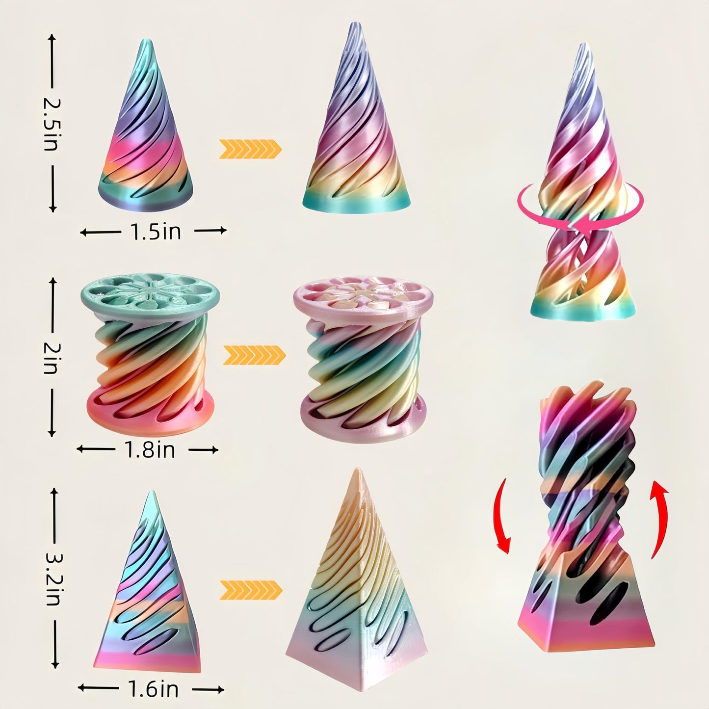 TIMCHESS 6Pcs Impossible Cone, Spiral Cone Fidget Toy, 3D Printed Spiral Cone Toy, Impossible Pyramid Passthrough Sculpture Spir
