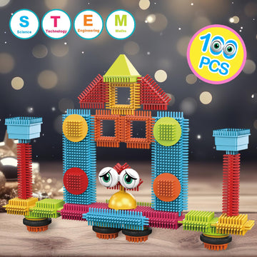 Contixo Stem Building Toys, St6 100 Pcs Bristle Shape 3D Tiles Set Construction Learning Stacking Educational Block, Creativity Beyond Imagination, Inspirational, Recreational Toy For Kids Ages 3-8