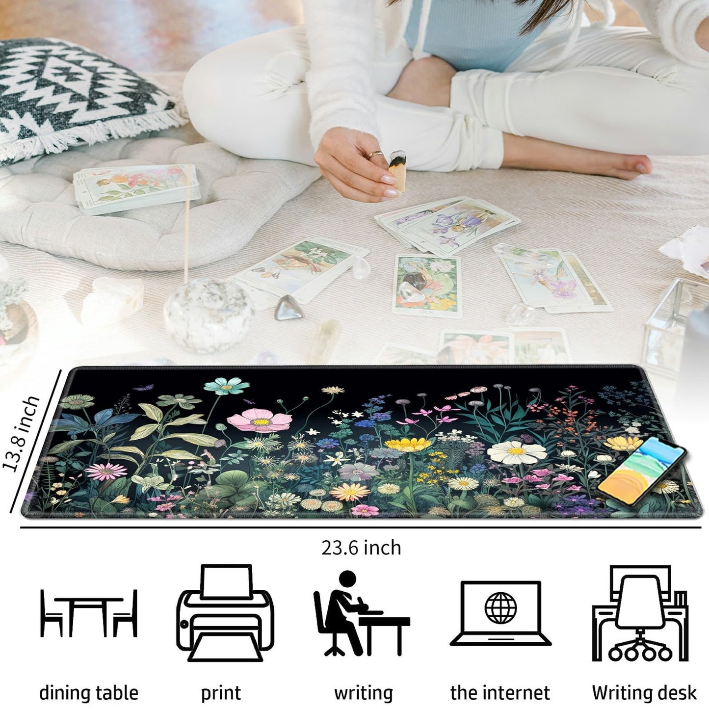 Colourful Wild Flower For Mtg & Tcg Playmat Mouse Pad,Bfdhgqzc 24'' X 14'' Game Mat For Mtg/Rpg/Ccg Trading Card Game Playmats T