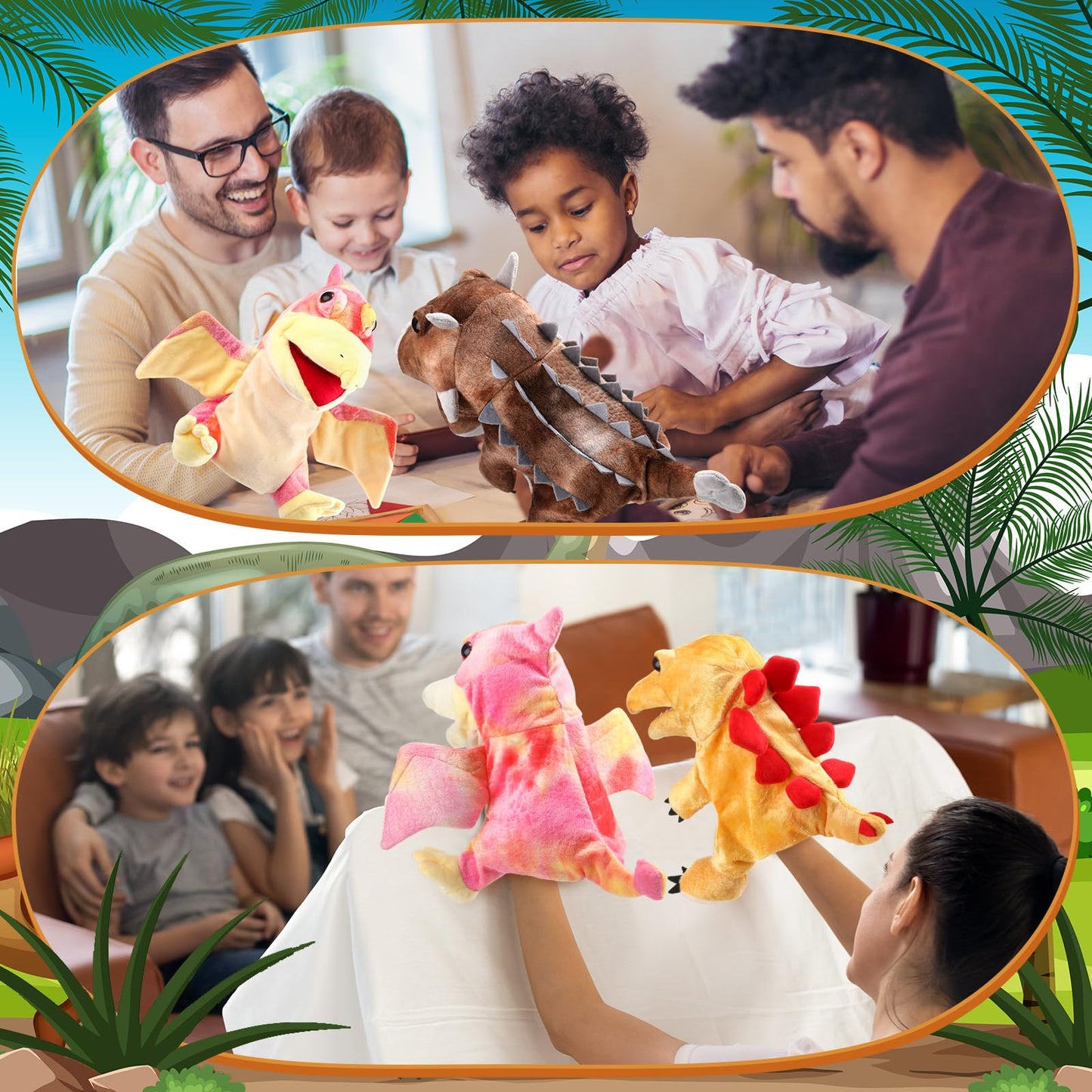 Silipull 3 Pieces Dinosaur Hand Puppets 12 Inch Plush Stuffed Animals Puppet Dinosaur Soft Toys For Animal Storytelling, Teachin