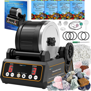 KomeStone K1 Rock Tumbler Kit - 2.5LB Capacity, Digital Timer, Variable Speeds, Brush Motor, 11.3x9.17x5.87 inches