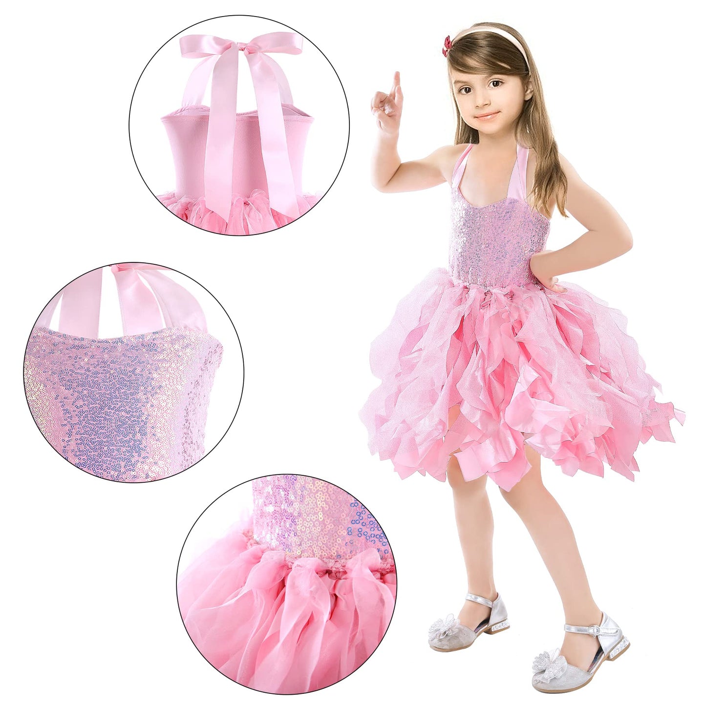 Girls Sequin Tutu Dress Pink Tutu Tulle Party Dress For Special Occassion Party Wedding Dancing 10T