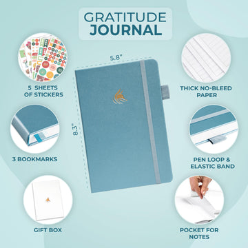 Clever Fox Gratitude Journal Premium - Happiness, Positivity & Affirmation Journal - Inspirational Daily Notebook, 6 Months (Aqu