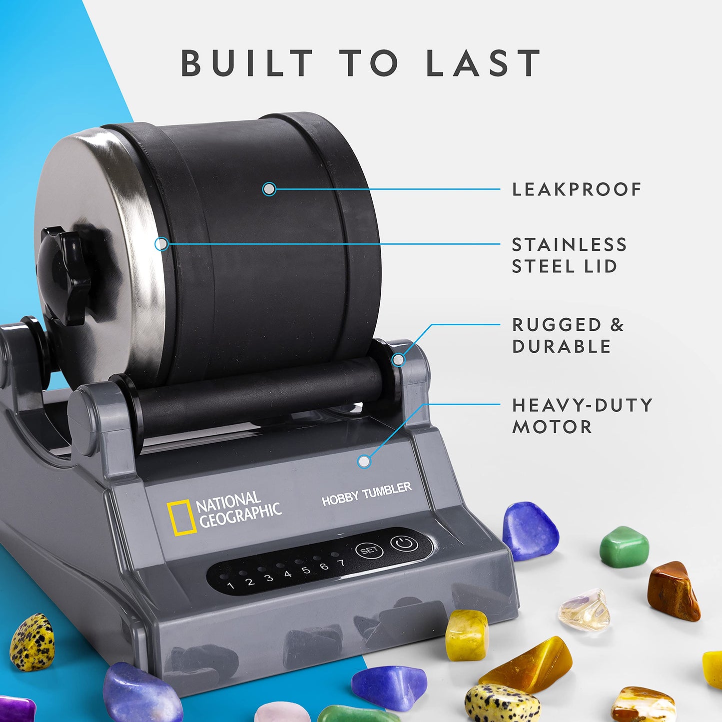 National Geographic Hobby Rock Tumbler Kit - Durable Leak-Proof Rock Polisher With 7-Day Timer - Complete Rock Tumbling Kit - Ge