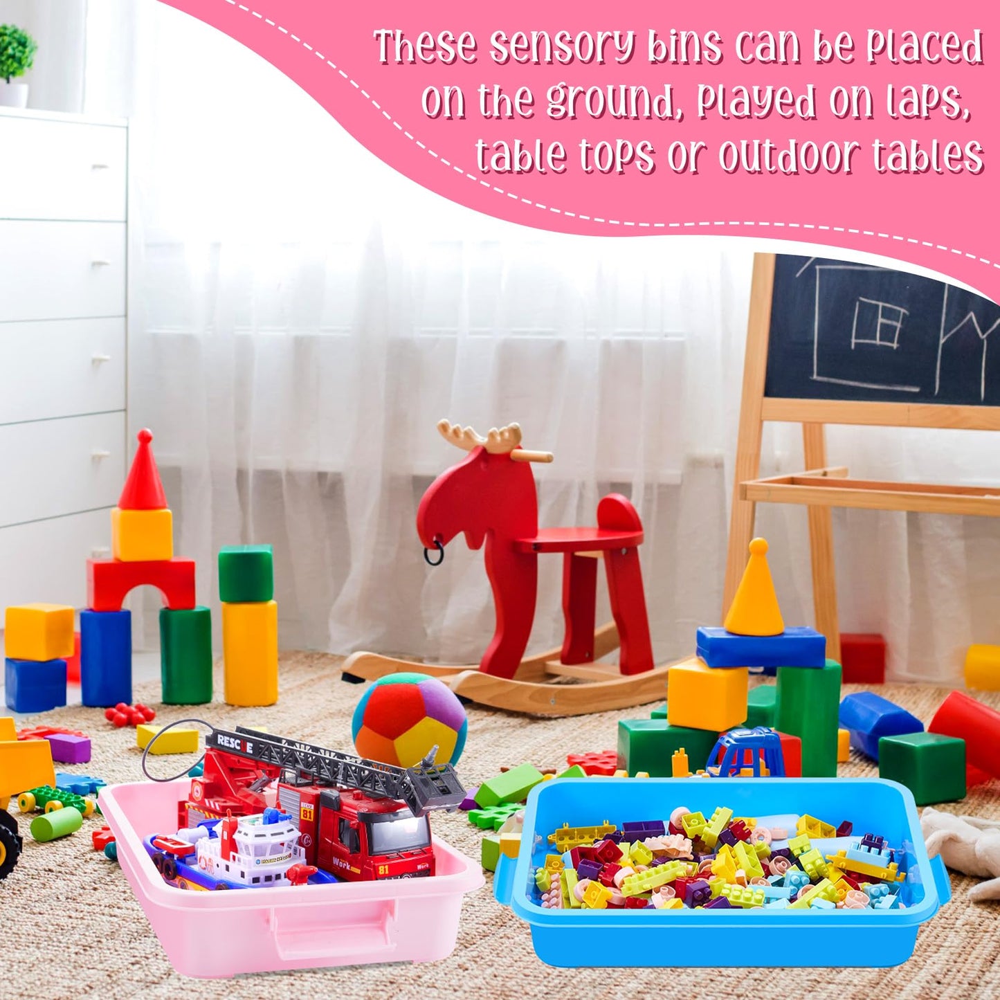 Beeveer 2 Pcs 15 Portable Sensory Bin Tray with Lid and Handle Transparent Lid Sensory Sand Box, Fill with Water, Sand, Beads an