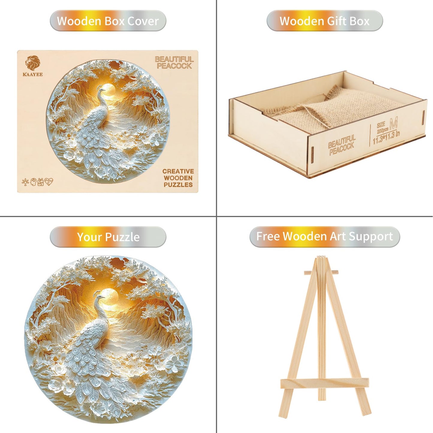 KAAYEE Wooden Puzzles for mature-themeds 3D Visual Effect Beautiful Peacock Wooden Jigsaw Puzzle Unique Shape Wood Puzzle mature-themed Birthday Gifts for Puzzle Lovers Family Games (S-8.4 * 8.4 in-100pcs)