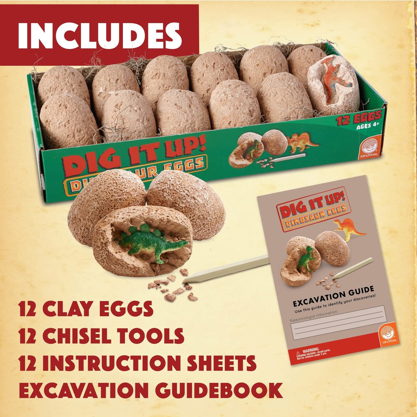 MindWare Dig It Up! Dinosaur Eggs Excavation Kit - Multicolor Science Activity for Kids, Fun Educational Toy