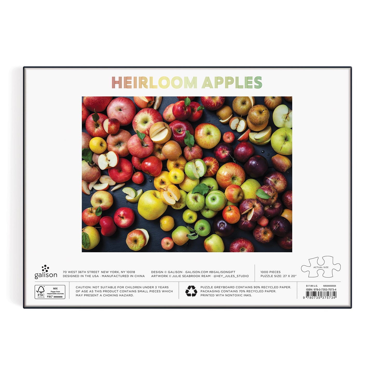 Galison Heirloom Apples 1000 Piece Puzzle From Galison - 27'' X 20'' Puzzle, Beautiful Art By Julie Seabrook Ream, Thick And Stu