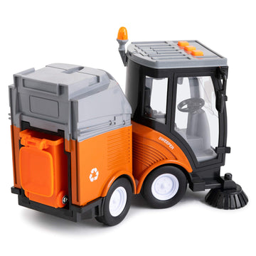 Street Sweeper Truck with Light & Sound Effects - Friction Powered Wheels, Removable Garbage Can & Rotating Brushes - Heavy Duty