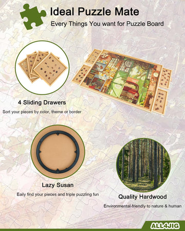 ALL4JIG Rotating Puzzle Board - 2000 Piece Wooden Table, 29.7"x41.3", Large with Drawers & Cover, Ideal Birthday Gift for Adults
