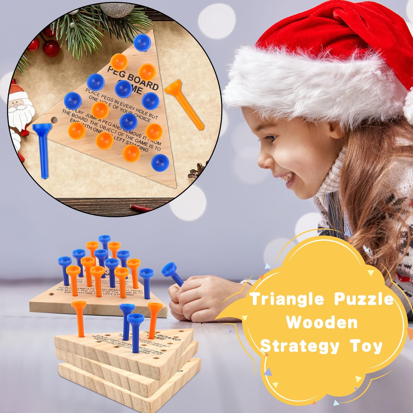 Haconba 8 Packs Wooden Triangle Peg Games Family Wooden Board Game Learning Puzzles Strategy Toy for Travel Gathering Teens mature-themed