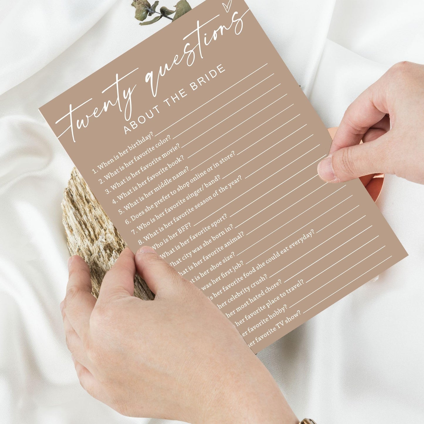Wybgno Bridal Shower Games Cards, Twenty Questions about The Bride, Engagement Party Wedding Games for 25 Guests, Minimalist Bro