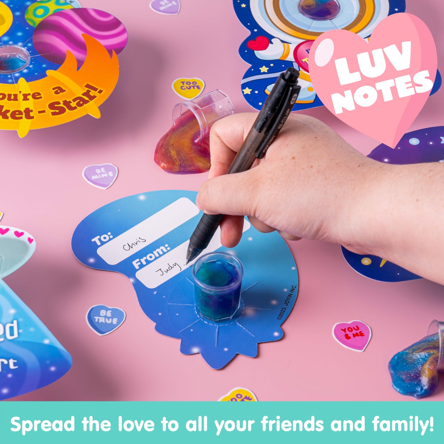 Joyin 30 Pcs V-Day Gift Cards With Galaxy Slime Stress Relief Fidget Toy For Kids Party Favor, Classroom Exchange Prizes, Valentin Party Favors, Greeting Cards