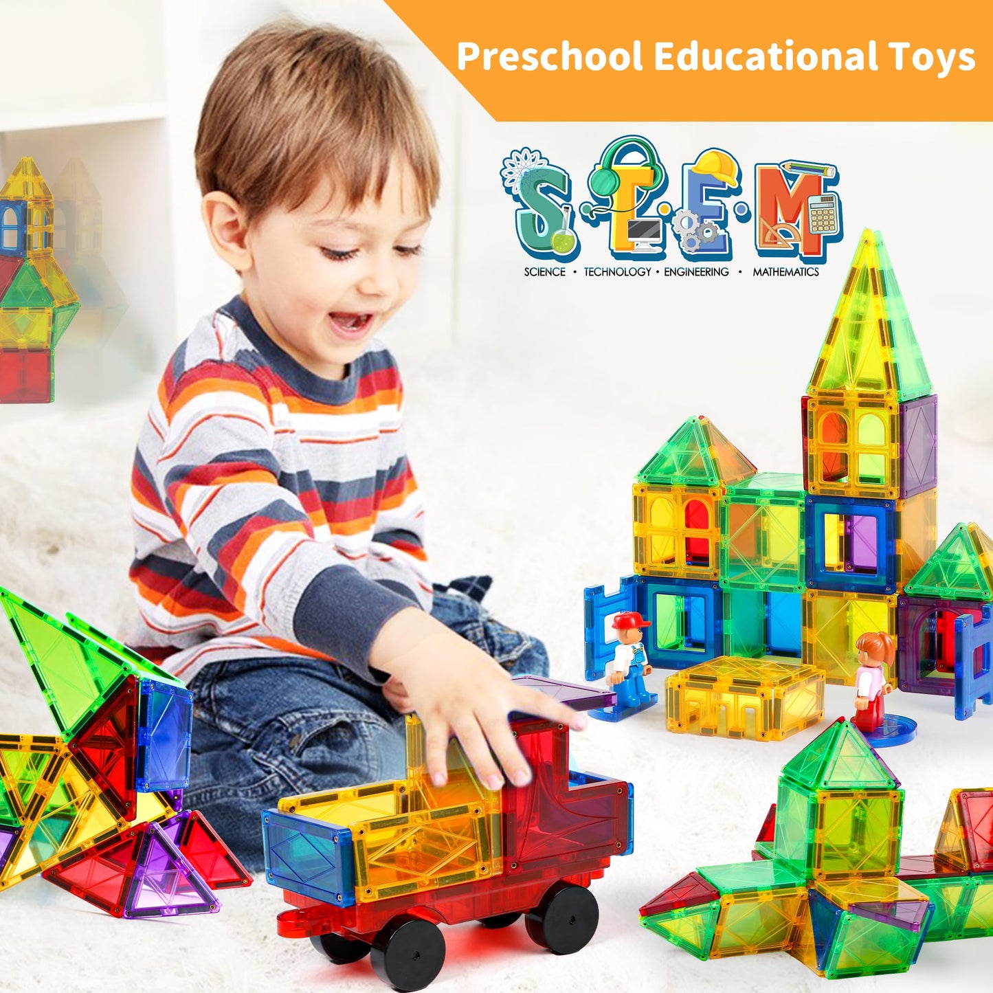 Magblock Magnetic Tiles Kids Toys, 120Pcs 3D Magnets Building Blocks Set Construction Educational Stem Toys, Magnet Tiles For Kids Stacking Blocks Learning Gifts For Toddlers Boys Girls