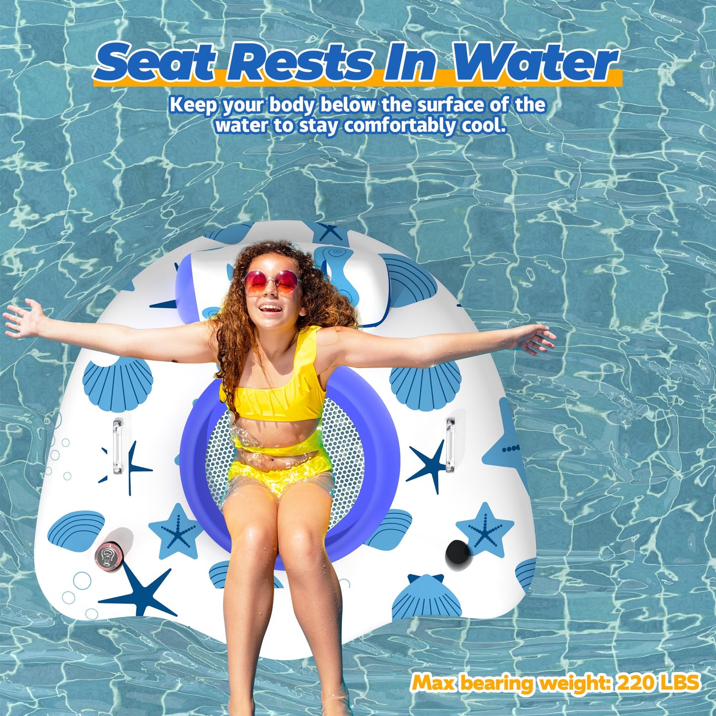 CACSPS Inflatable Pool Floats mature-themed 2 Pack Floating Lounge Chairs with Cup Holders Heavy Duty Blow Up Pool Floats Chair for Summer Water Fun Beach Lake or Pool Party (Blue+Pink)
