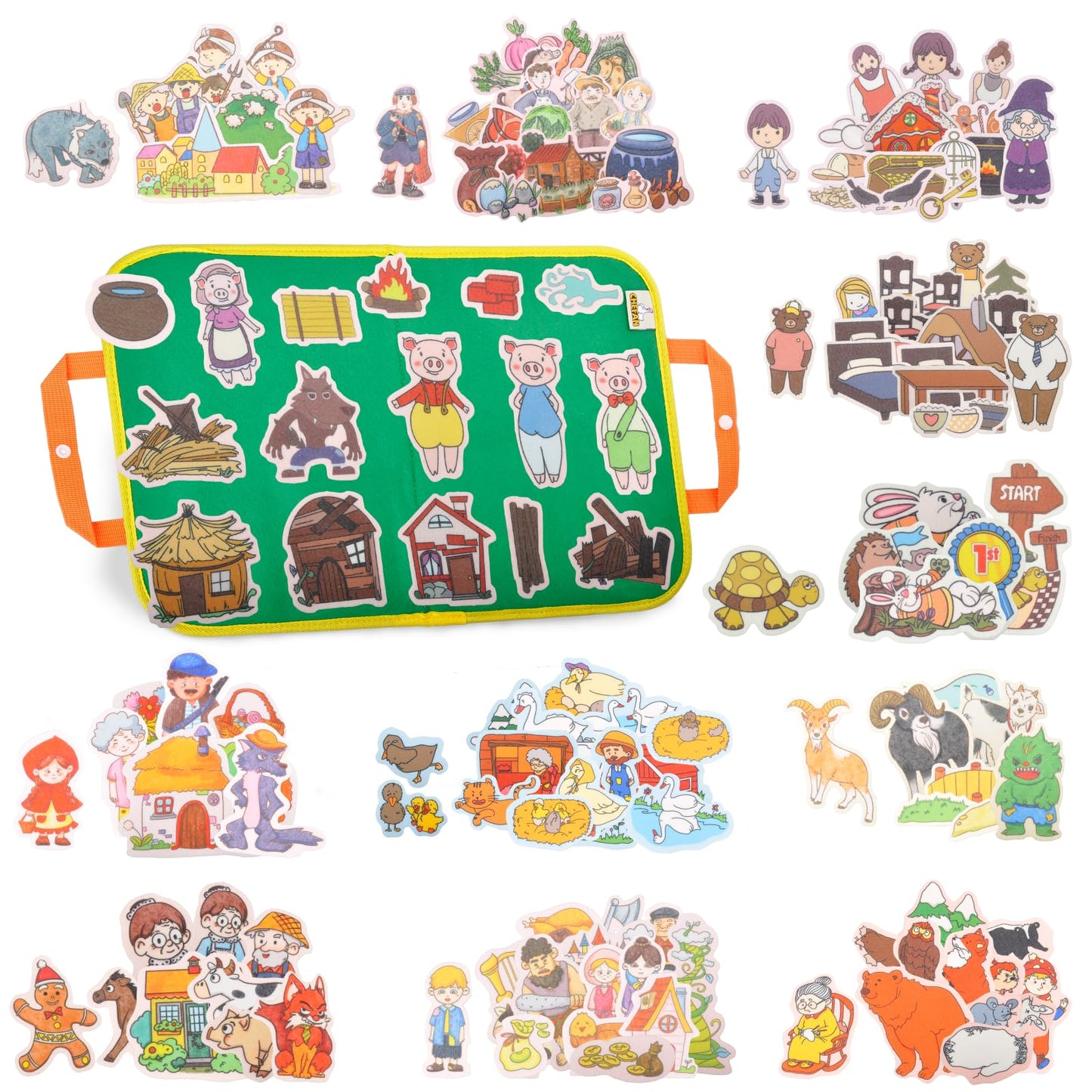 CHEFAN 12 Pack Felt Board Stories Set,Fairy-Tales Flannel Board Stories with a Foldable Board for Preschool Activities,Included