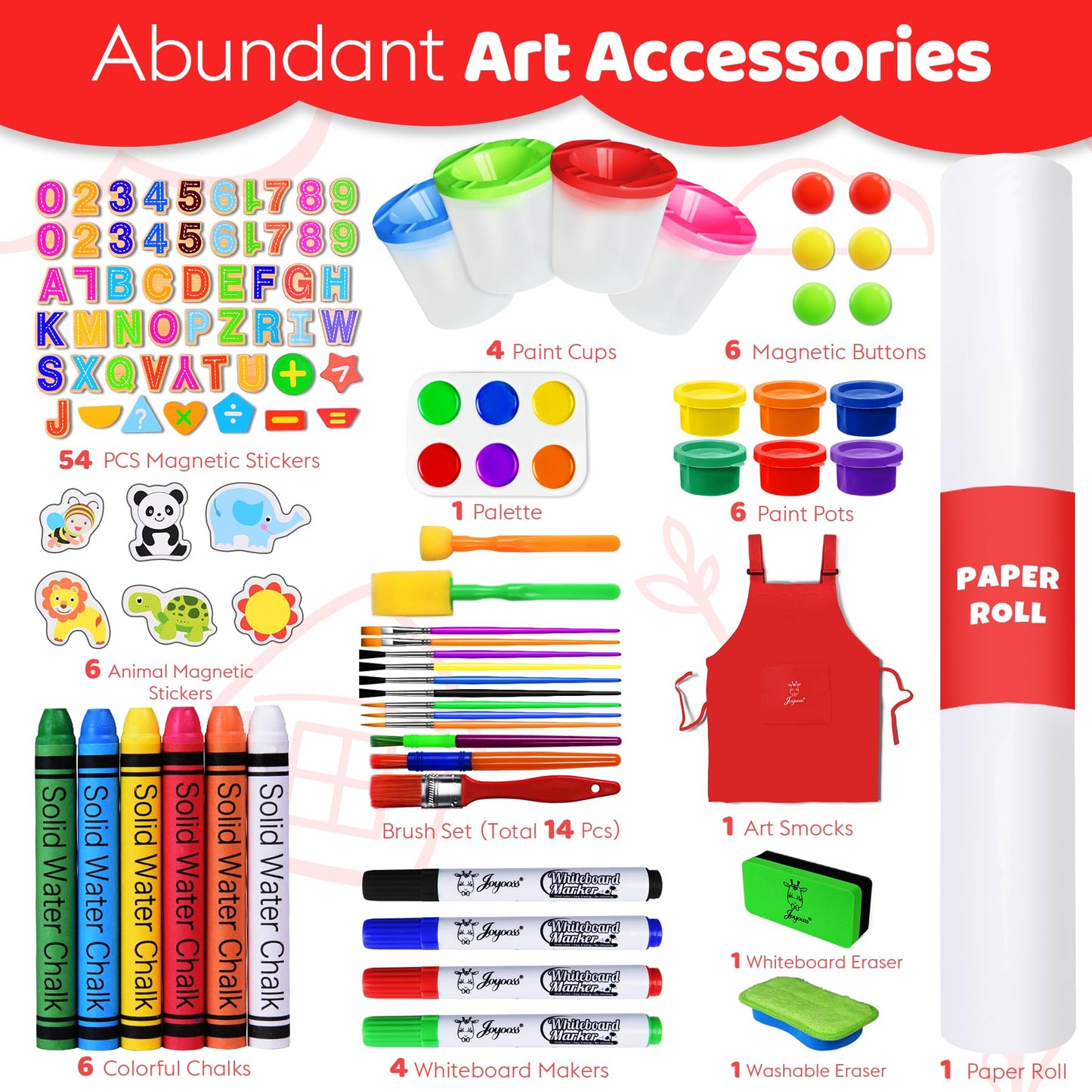 Joyooss Art Easel For Kids Easel For Toddlers, Adjustable Standing Double Sided Toddler Easels Kids Chalkboard Kid Easel With Pa