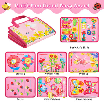 Kickduck Busy Board Montessori Toys For 3 4 Year Old Girls Birthday Gifts, Educational Activity Sensory Board Preschool Learning