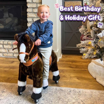 PonyCycle Ride-On Toy Horse for Toddlers, Plush, 30" Height, Size 3 (Age 3-5), Chocolate Brown
