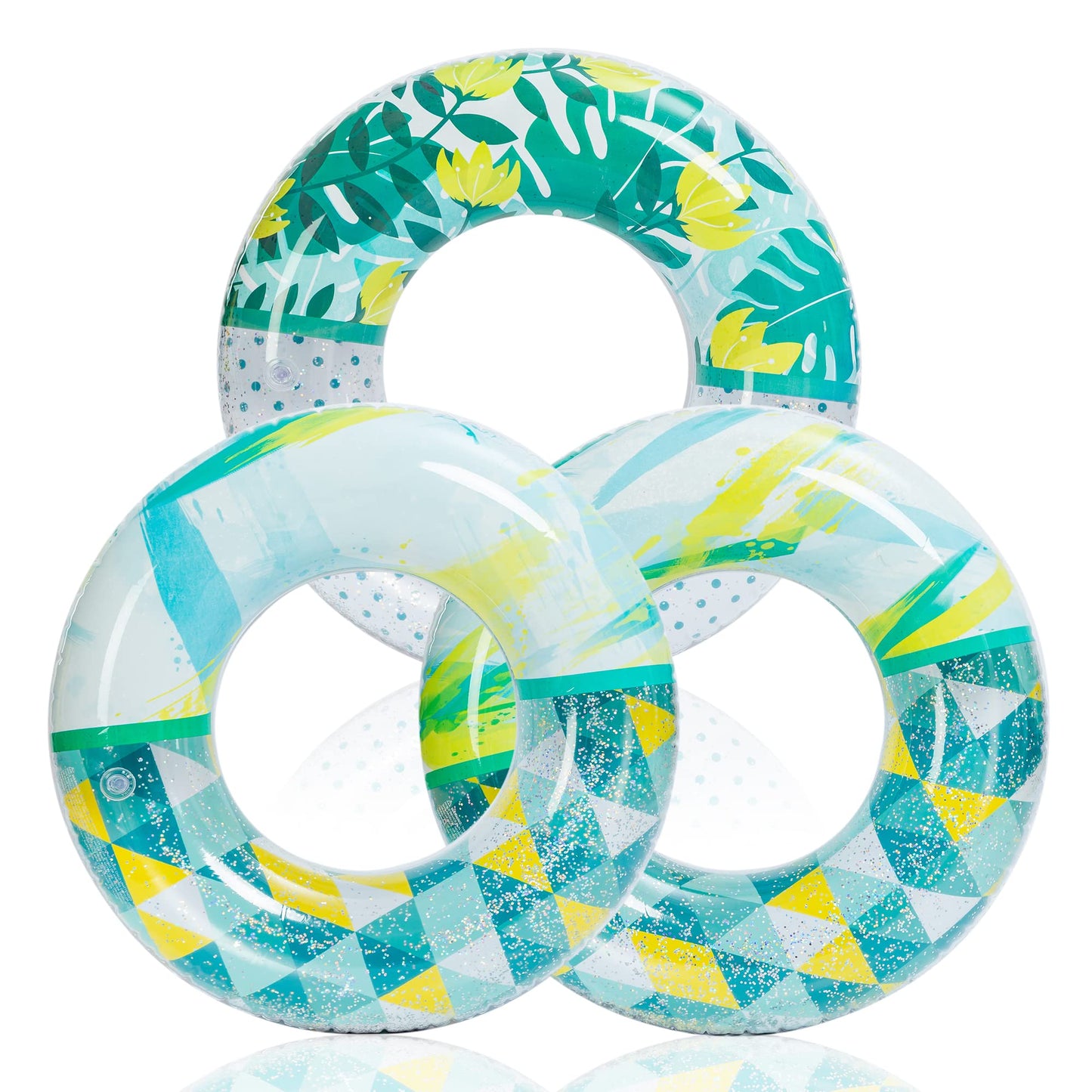 Inflatable Pool Floats With Glitters 32.5'(3 Pack), Pool Floaties Tubes For Swimming Kids Adults Beach Outdoor Party Supplies
