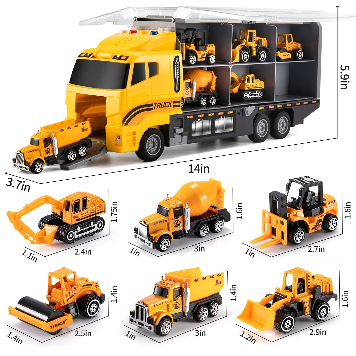 Temi Toddler Toys For 3 4 5 6 Years Old Boys, Die-Cast Construction Toys Car Carrier Vehicle Toy Set W/Play Mat, Kids Toys Truck Alloy Metal Car Toys Set For Age 3-9 Toddlers Kids Boys & Girls