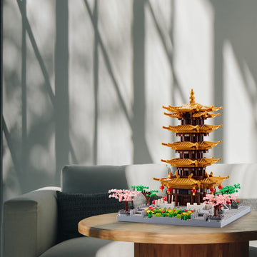 JXRLMB Micro Building Blocks Set - Yellow Crane Tower with Sakura Tree, 2200 pcs, for Ages 14+, Made of Acrylonitrile Butadiene Styrene