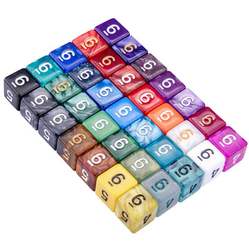 AUSTOR 35 Pieces Dices 6 Sided Polyhedral Dice Set Mixed Color 6 Sides Dice Assortment with a Black Velvet Storage Bag for DND R