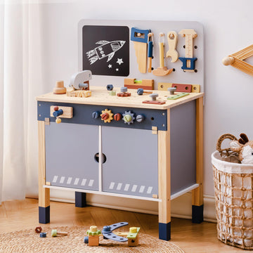 Robotime Kids Tool Bench, Wooden Tool Workbench For Toddler, Tool Bench With Play Tools Set And Large Storage Space, Toy Workben