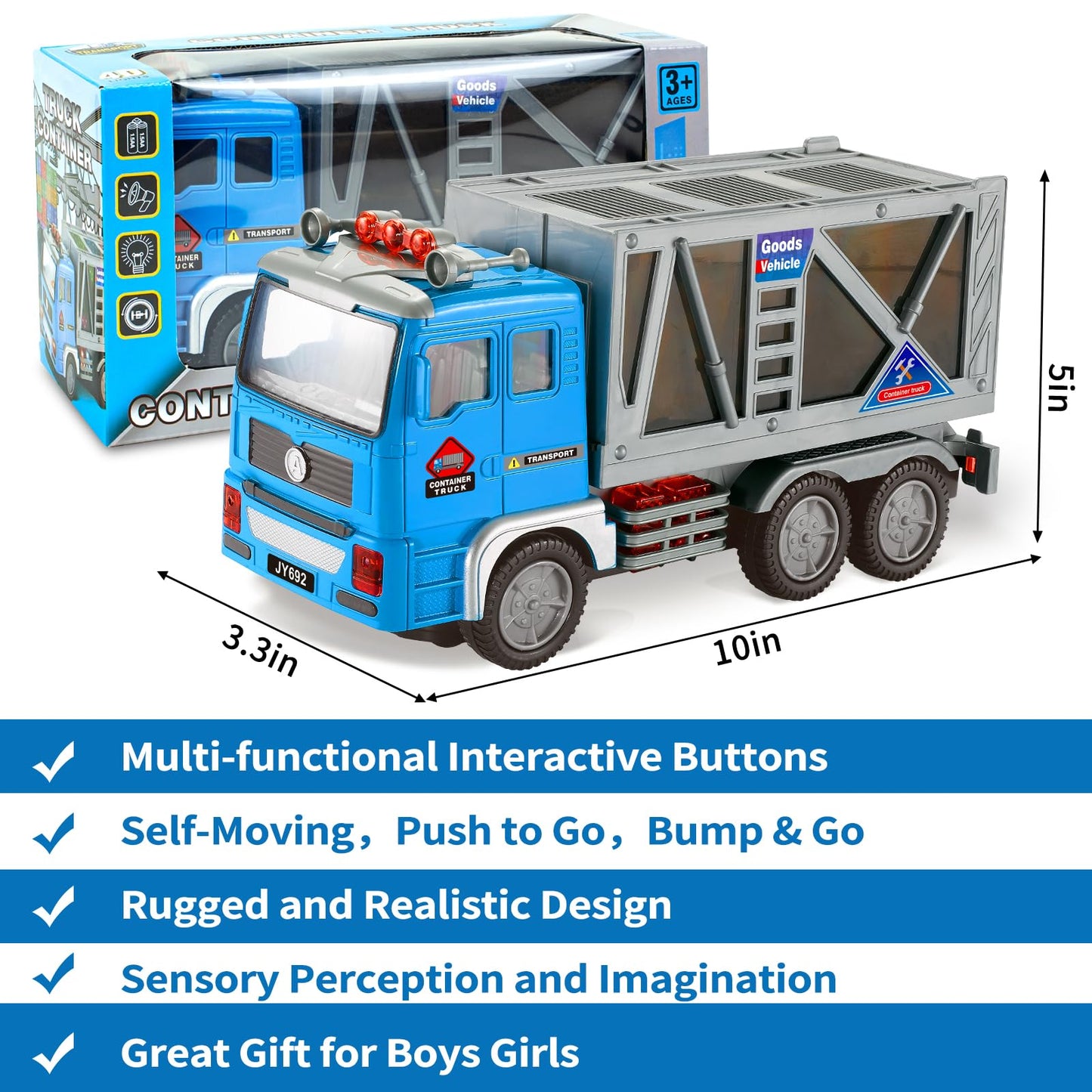 Toy Fire Truck- Garbage Truck- Construction Excavator Toys- Container Truck Toy Cars for Toddlers Boys 1-3 4-7 Birthday Gifts, T