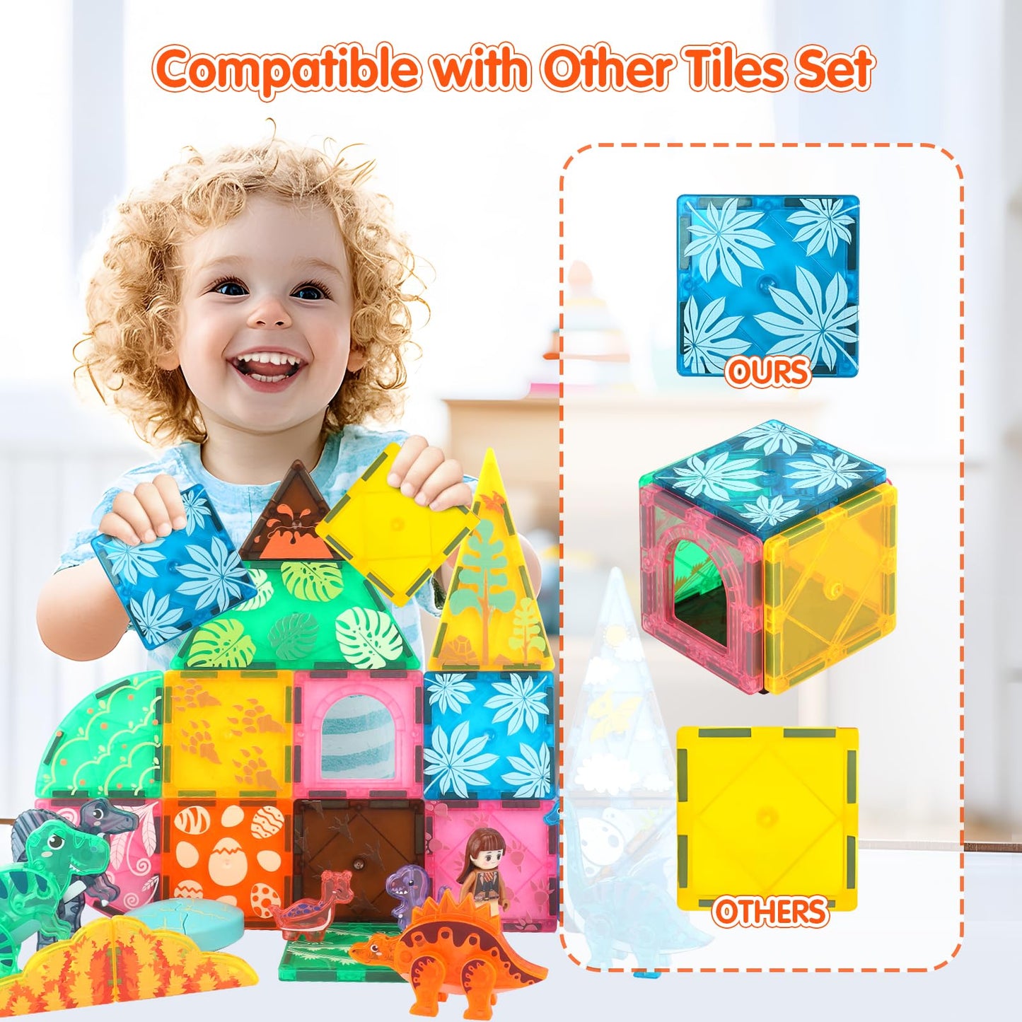 Dinosaur Toys Magnetic Tiles, Valentines Day Gifts For Kids, 3D Movable Dinos Magnetic Building Blocks For Kids 3-5 5-7 Stem Edu