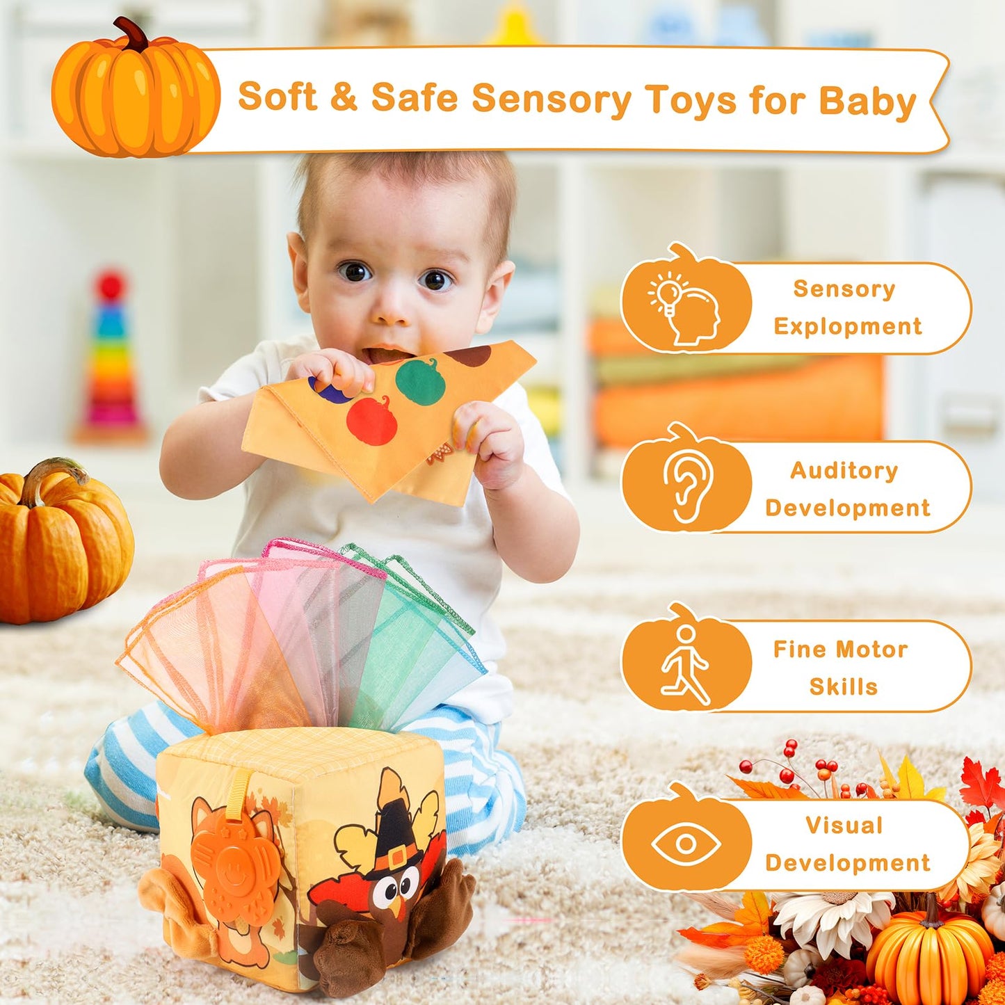 Melonegg Thanksgiving Baby Toys 6-12 Months Montessori Toys Baby Tissue Box Toy For Babies, Thanksgiving Gift For Boys Girls Aut