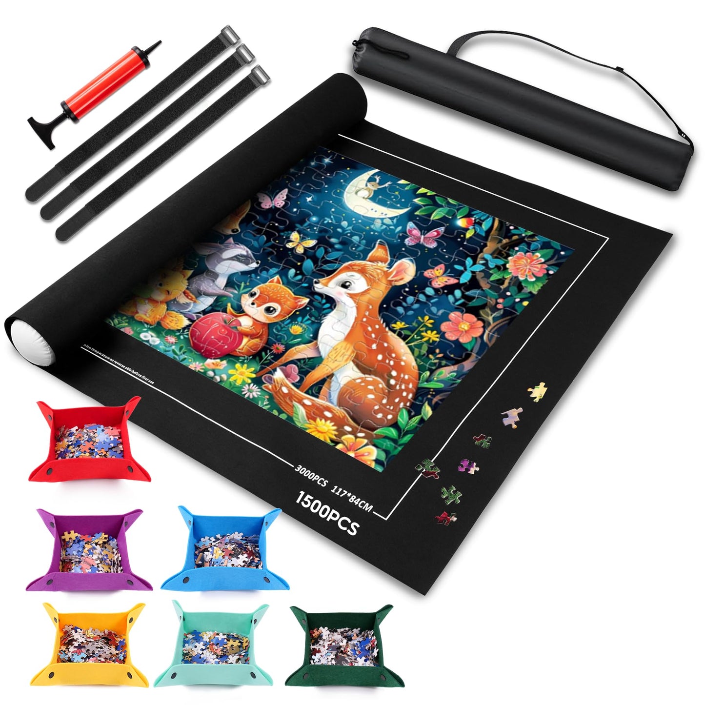 Jigsaw Puzzle Mat Roll Up 1000 1500 2000 Pieces Large Portable Table Puzzle Board Saver Mats, Smooth Top & Non-Slip Felt Bottom