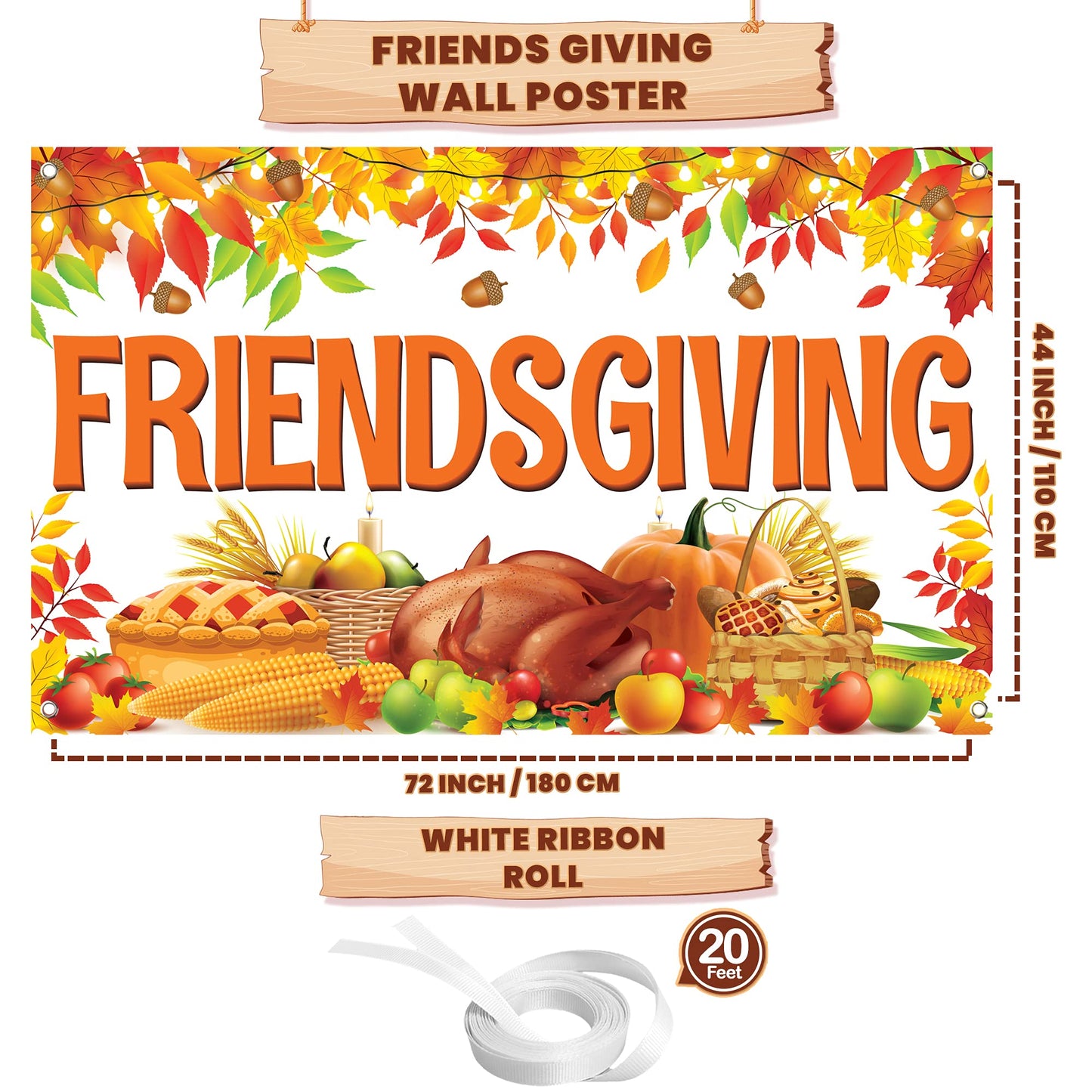 Katchon, Friendsgiving Backdrop - Xtralarge, 72X44 Inch | Friendsgiving Photo Backdrop For Friendsgiving Party Decorations | Happy Friendsgiving Banner For Happy Friendsgiving Decorations For Party