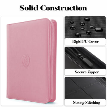 enhanced Zip Card Binder Fabmaker 9 Pocket Trading Card Binder 360 Zipper Card Collection Album Side-Loading Holder for MTG TCG Sports Cards Pink
